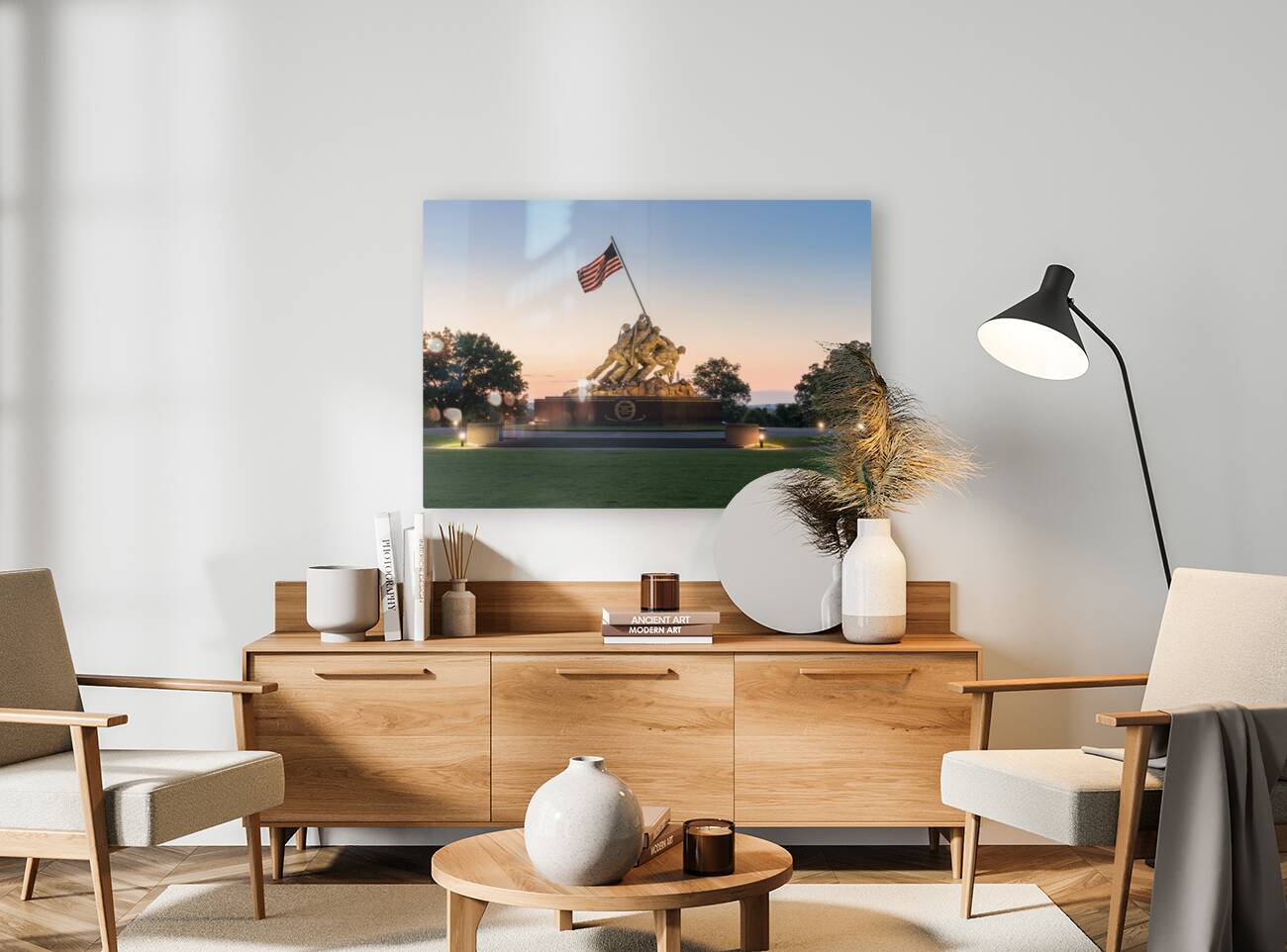 Iwo Jima Memorial at dawn as sun rises Reproduction