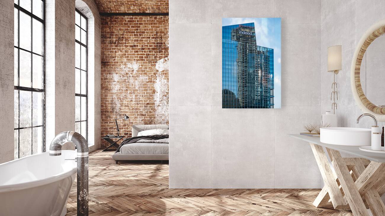 Reflections of other towers in Indeed HQ building in Austin TX Reproduction