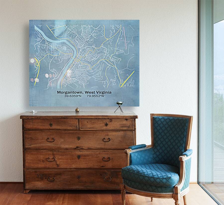 Blueprint of Morgantown WV city streets Reproduction