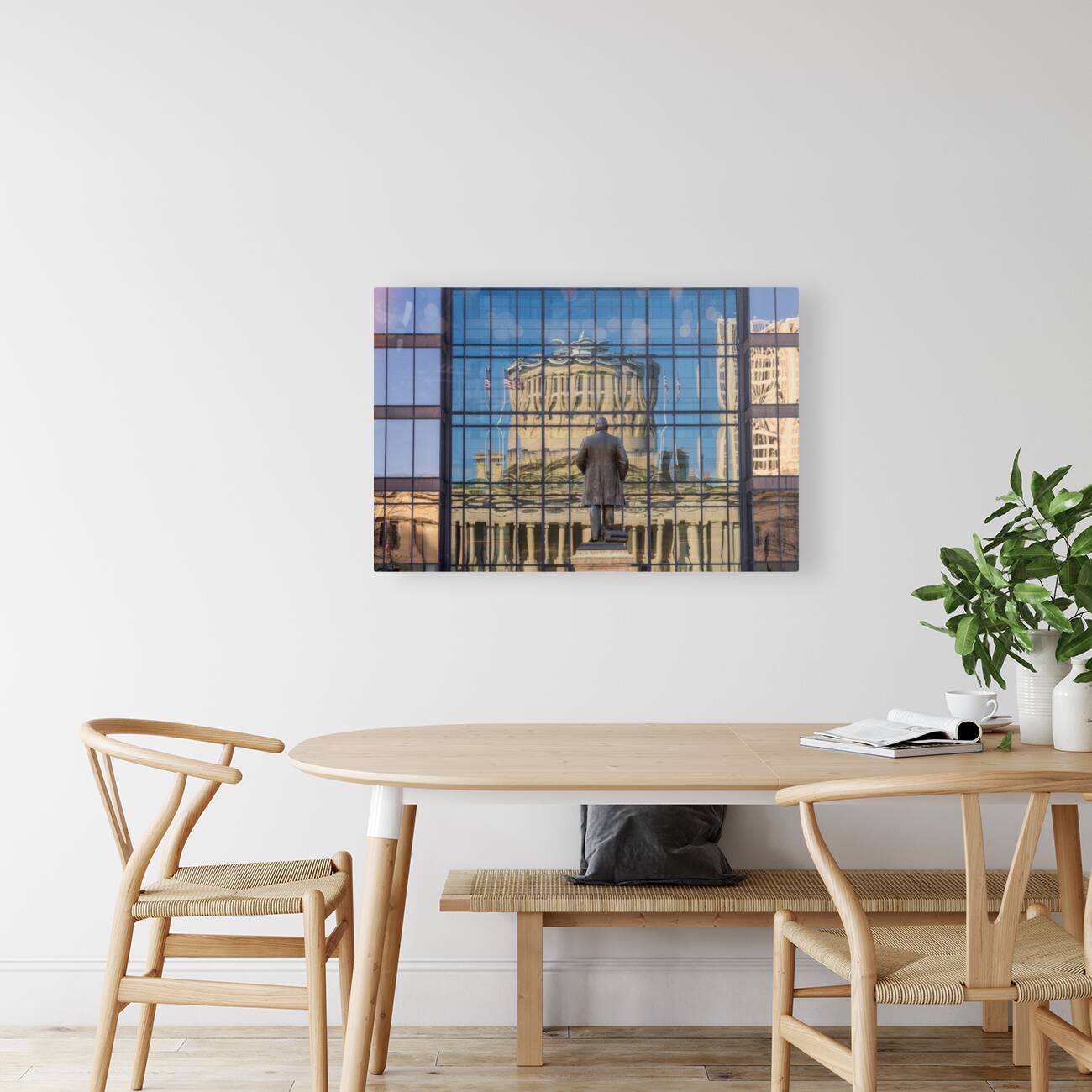 Reflection of McKinley statue and State Capitol building in Colu Reproduction