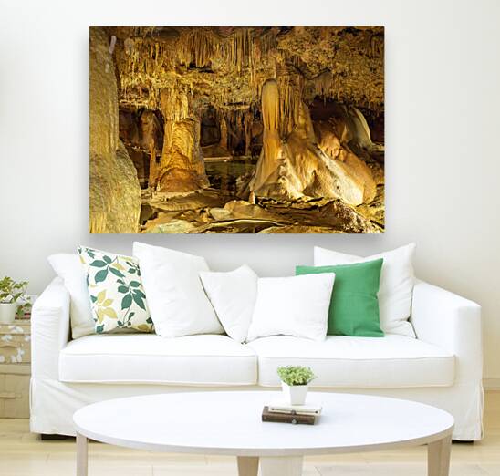 Geologic formations of stalactites and stalagmites in Texas cave Reproduction