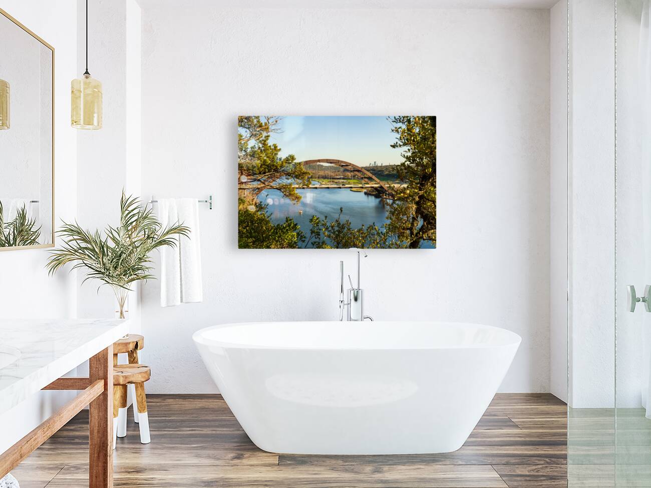 Colorado river and Pennybacker bridge from overlook in Austin Te Reproduction