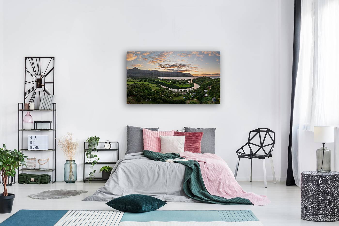 Breathtaking aerial view of sunset over Hanalei Bays verdant la Reproduction