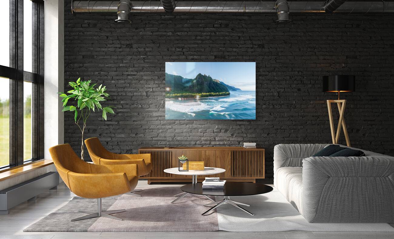 View along Haena beach towards Kee Beach and Na Pali coastline Reproduction