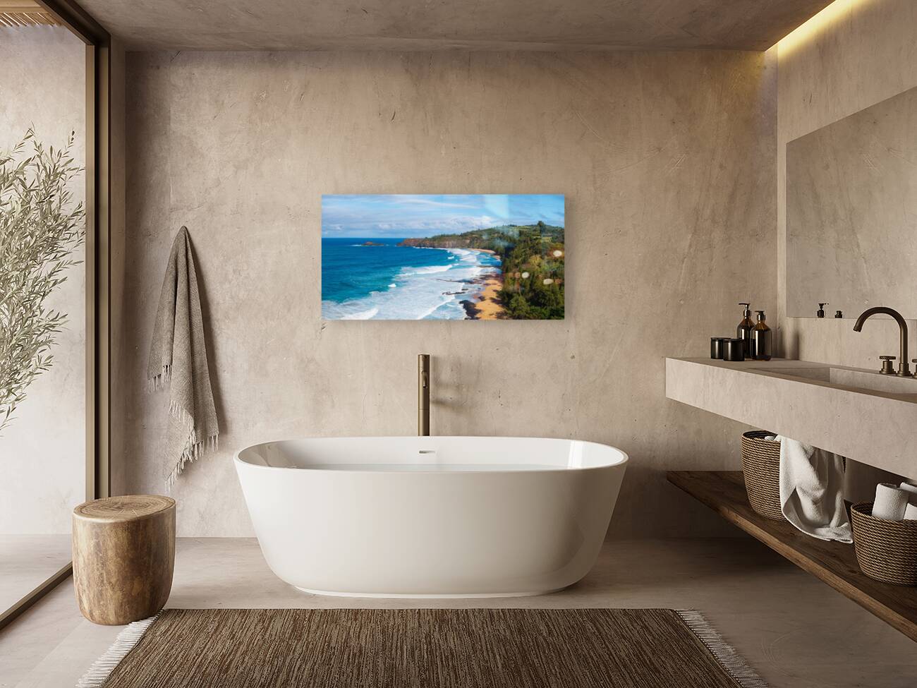 Overhead view of Kauapea or Secret beach to Kilauea lighthouse Reproduction