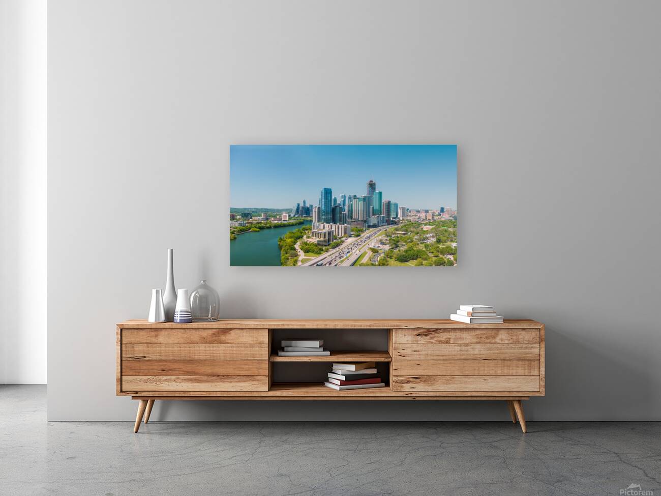 Spring aerial skyline of downtown Austin Texas with iconic cityscape Reproduction