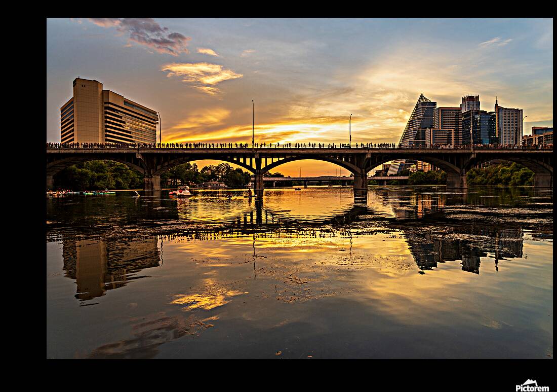 Waiting for Bats - Crowd on Congress Avenue bridge Austin Reproduction