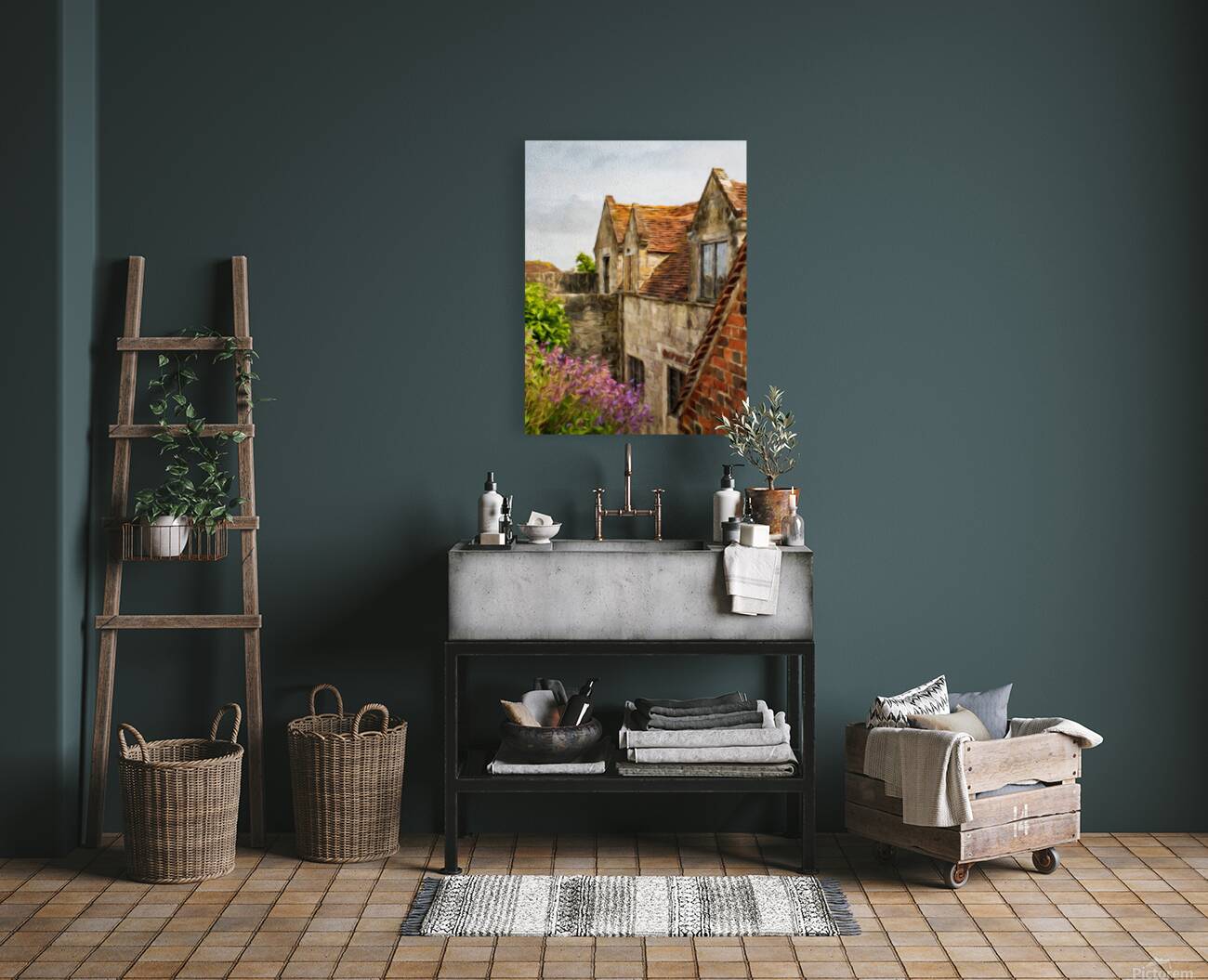 Digital oil painting of Yarmouth Castle building with red tiled  Reproduction