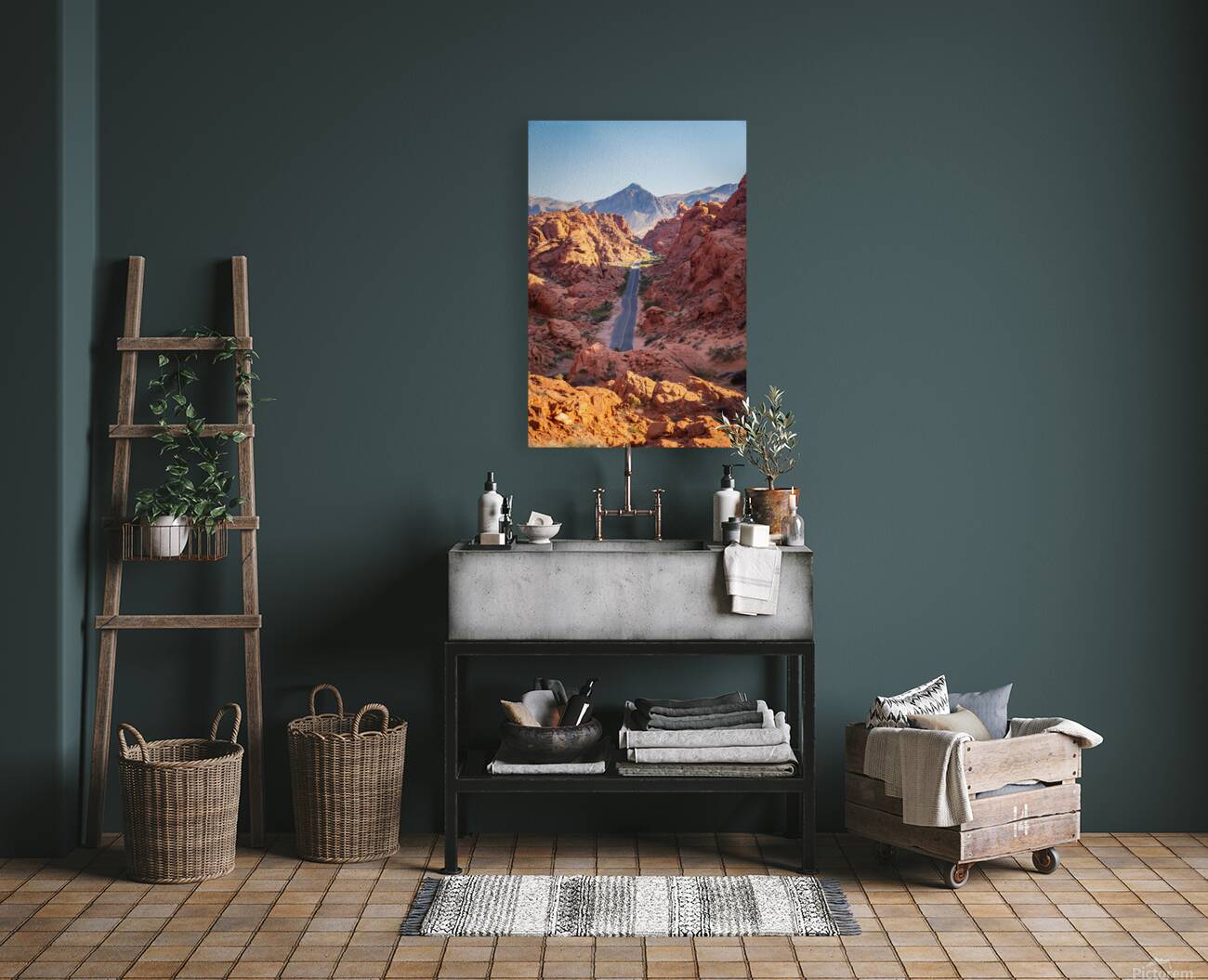 Mouses Tank Road through dramatic aztec sandstone formations in  Reproduction