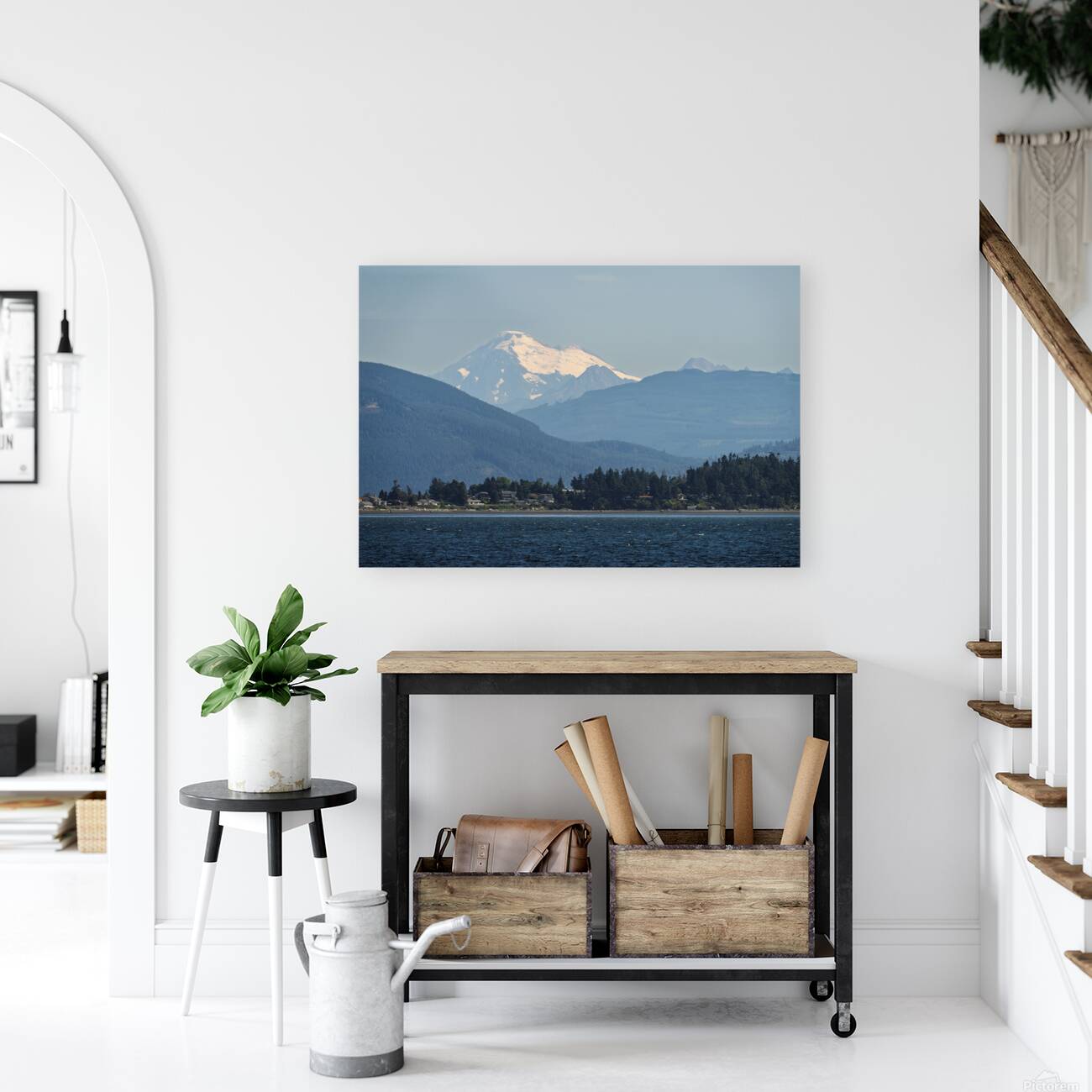 Shades of blue with Mt Baker in misty distance behind Samish Isl Reproduction