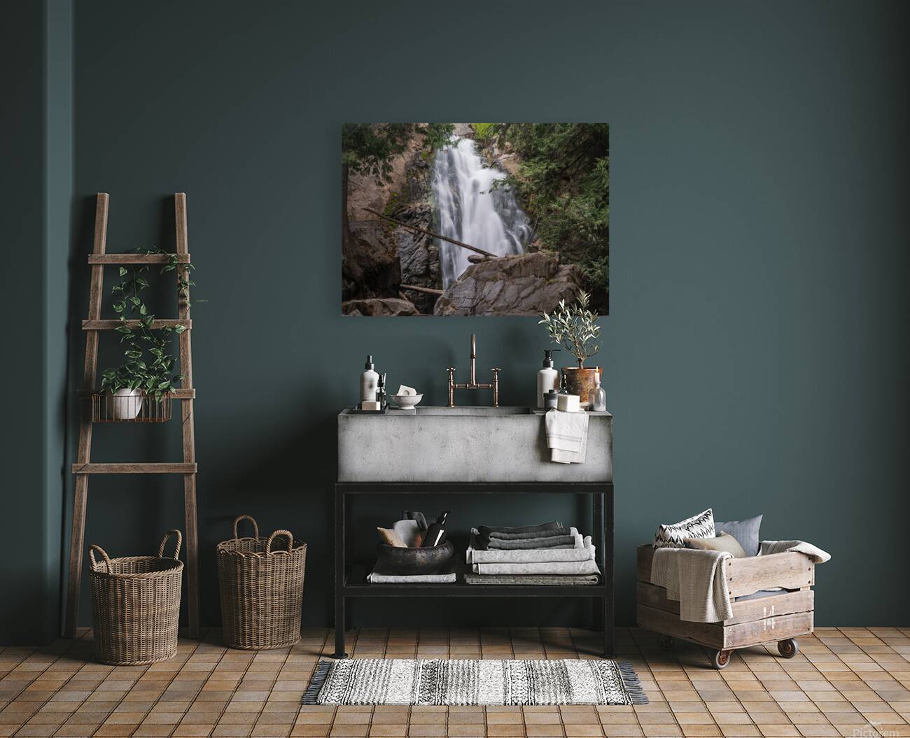 Falls Creek Falls near Winthrop in Cascade Mountains in Washingt Reproduction