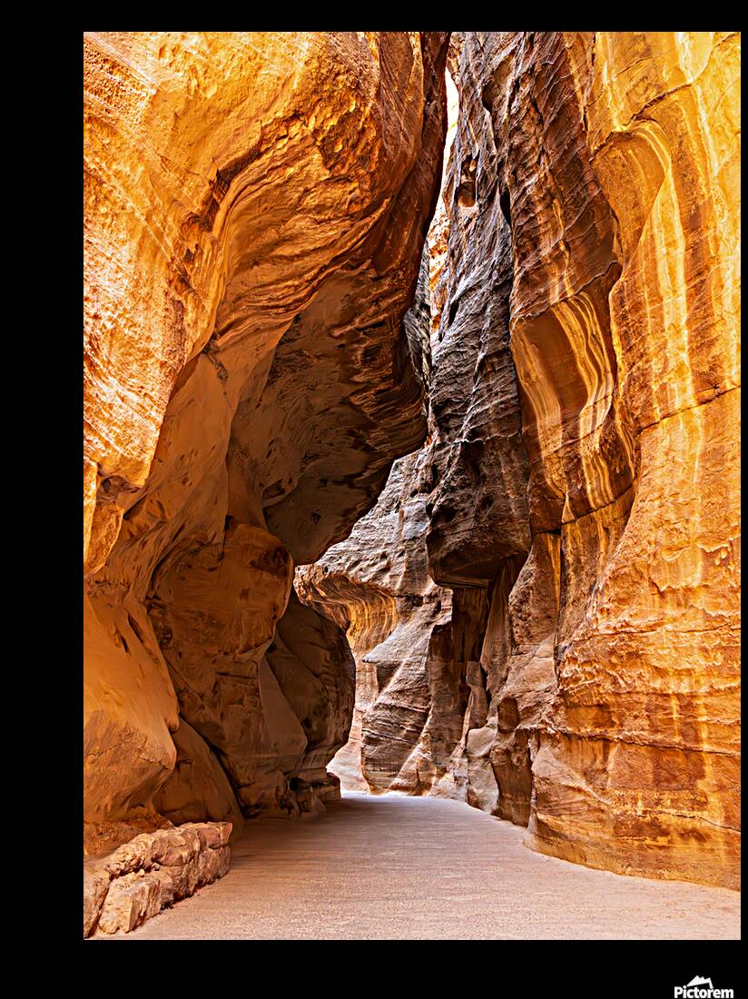 Narrow gorge of the Siq entering Petra Reproduction