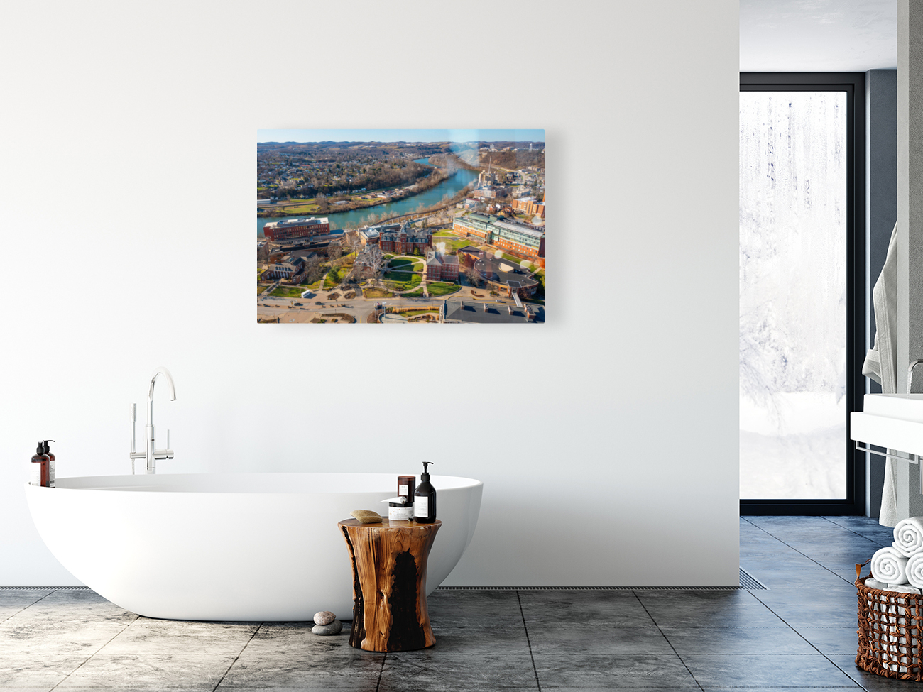 Aerial drone panorama of Woodburn Hall at WVU Reproduction