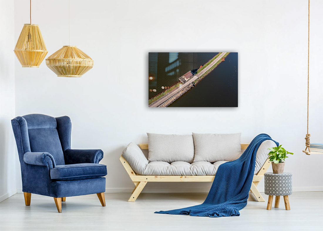 Aerial view of the lake and trail at Cheat Lake Park Reproduction