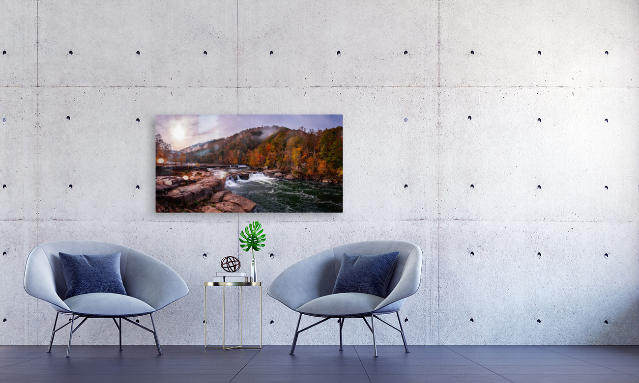 Panoramic Valley Falls on a misty autumn day Reproduction