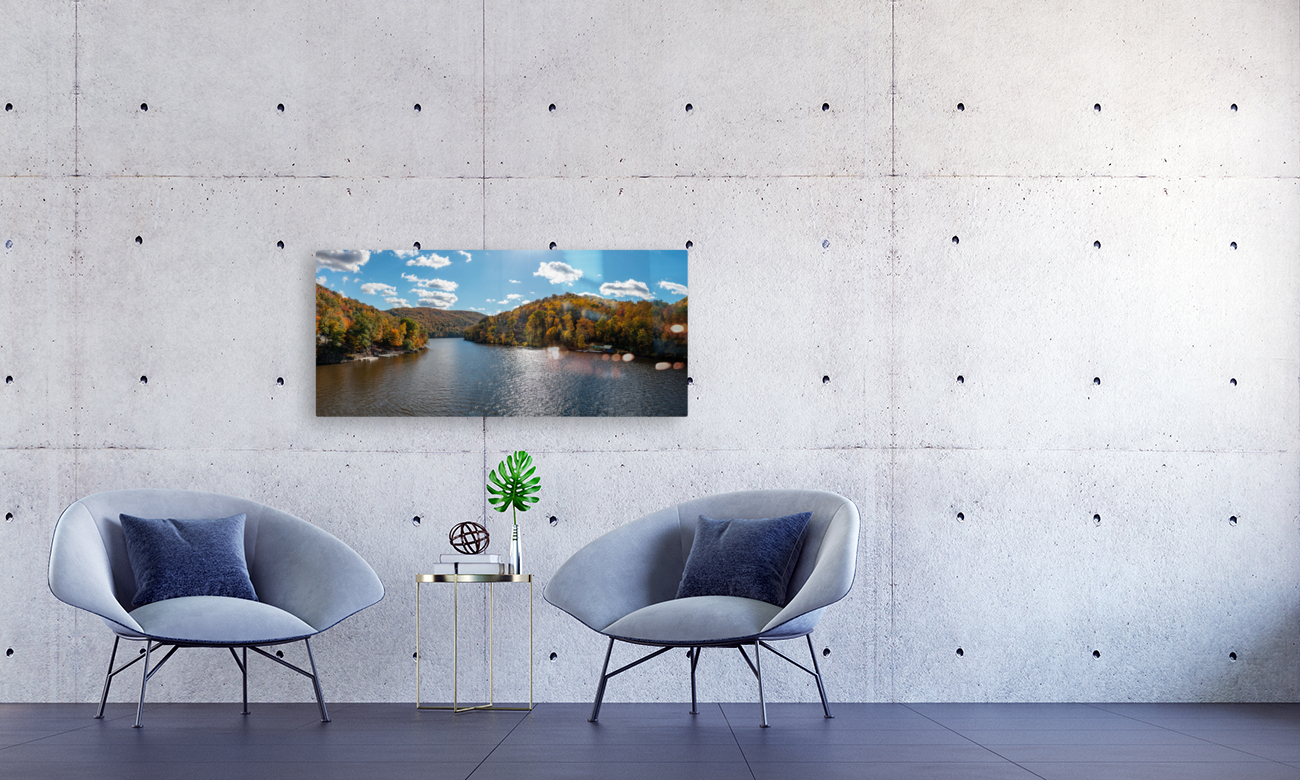 Panorama of the Cheat river entering the lake Reproduction