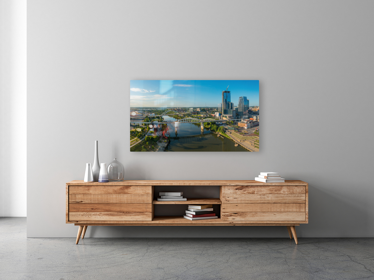 Aerial view of John Seigenthaler pedestrian bridge in Nashville Reproduction