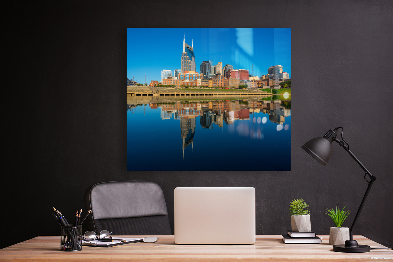 Skyline of Nashville in Tennessee with Cumberland River Reproduction