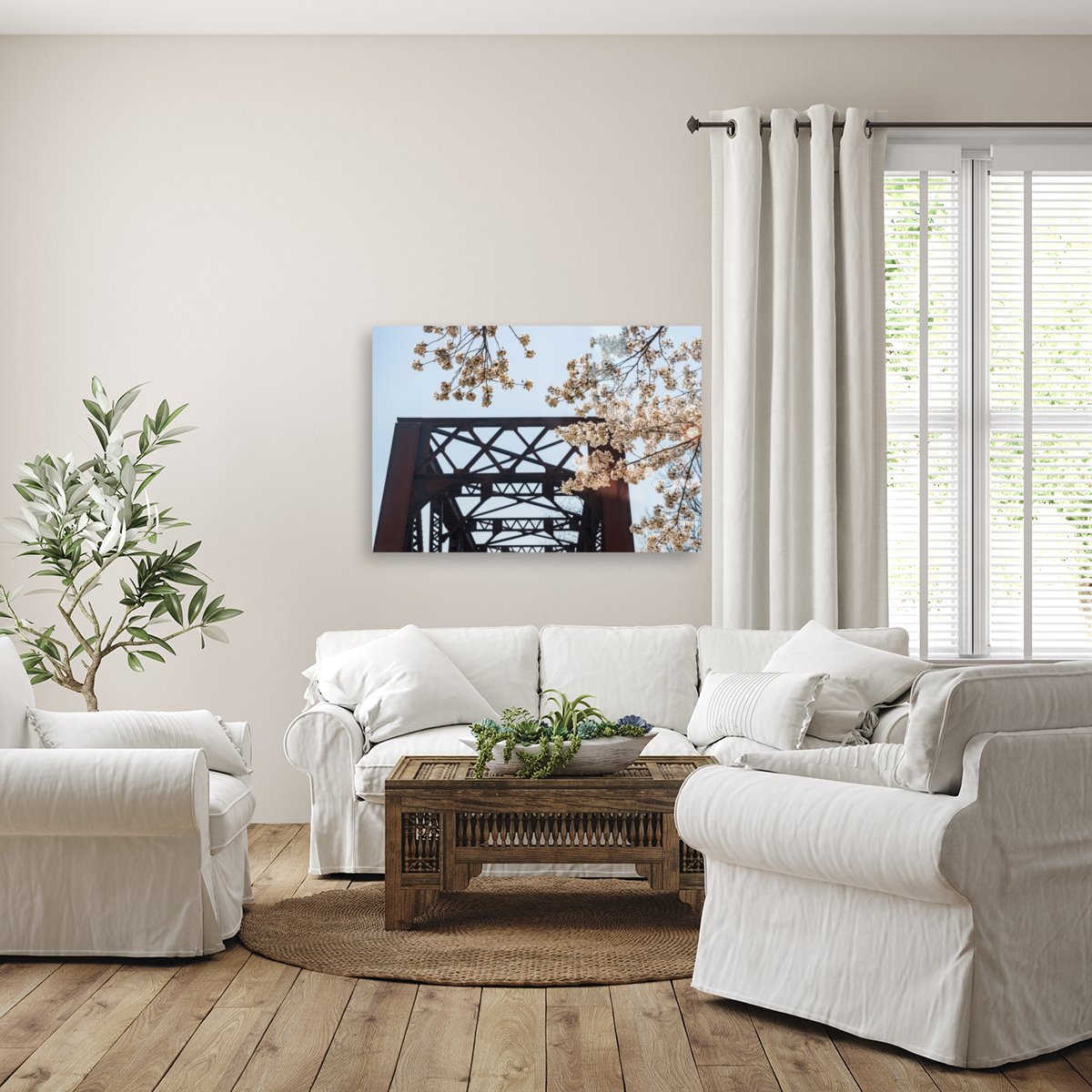 Spring blossoms by Steel girder bridge Morgantown Reproduction