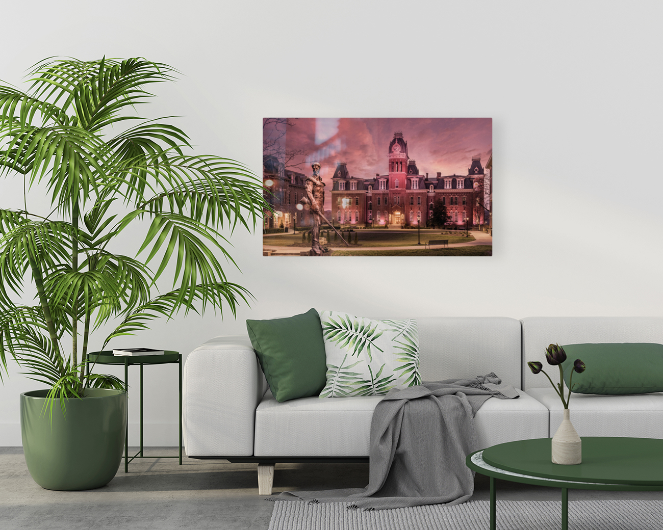 Famous Mountaineer statue in front of Woodburn Hall at WVU Reproduction