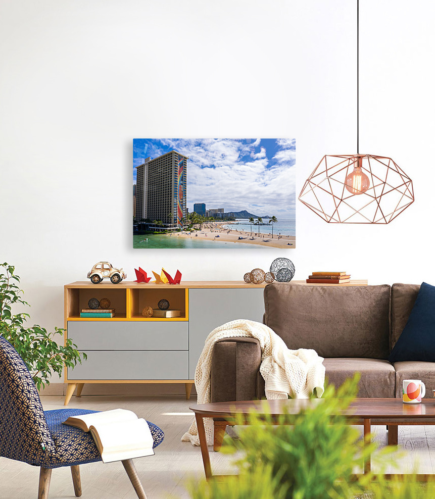 Hilton Hawaiian Village frames the shore in Waikiki Hawaii Reproduction