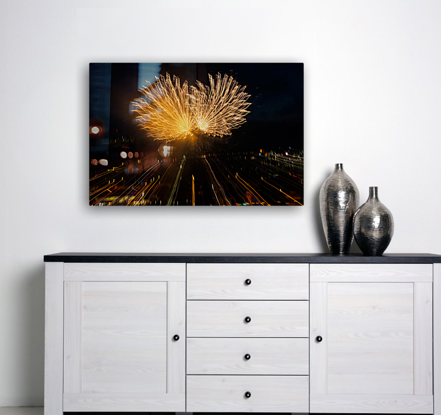 Abstract treatment of fireworks over Pittsburgh Reproduction