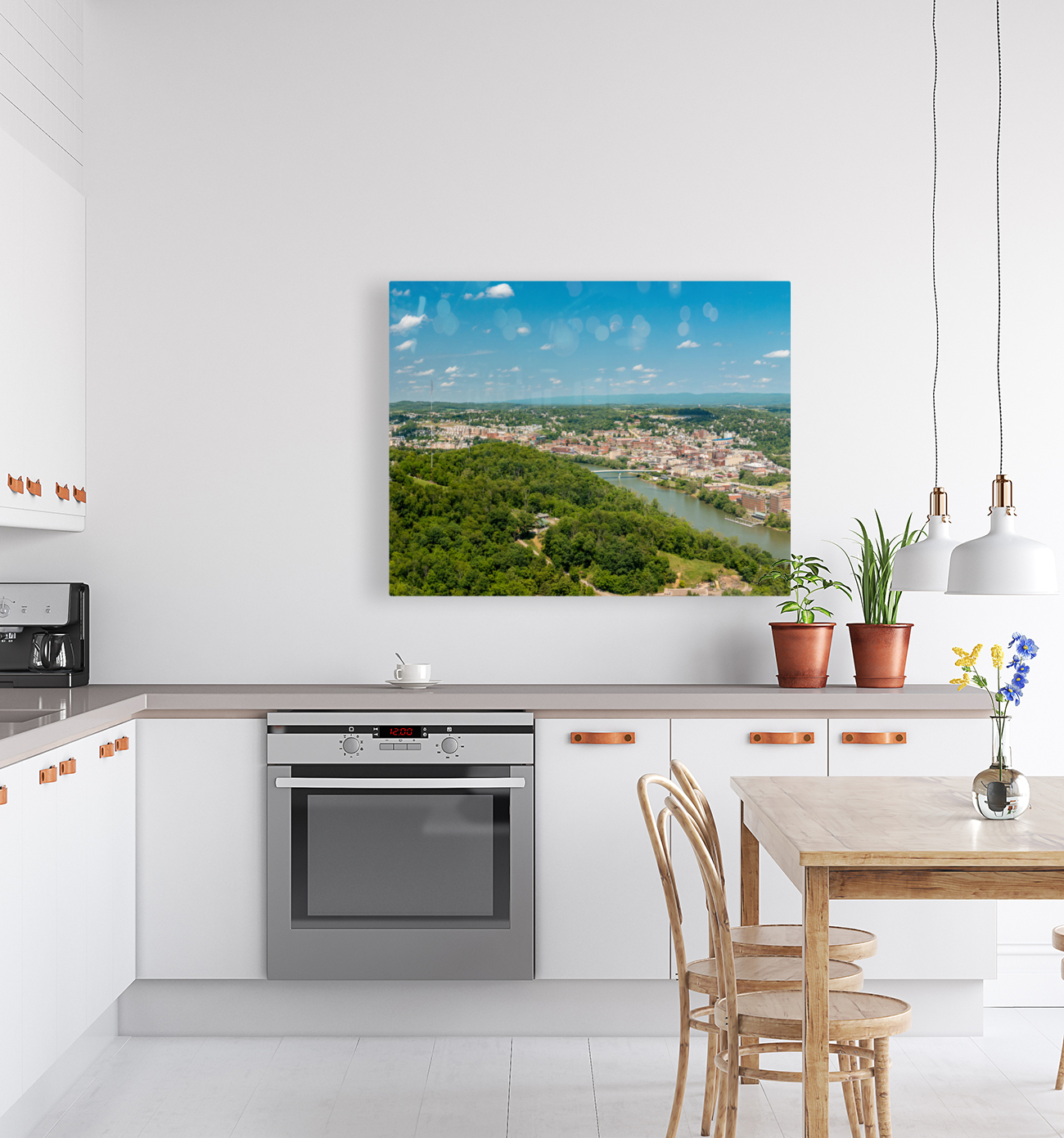 Aerial panorama image of the downtown and university in Morgantown Reproduction