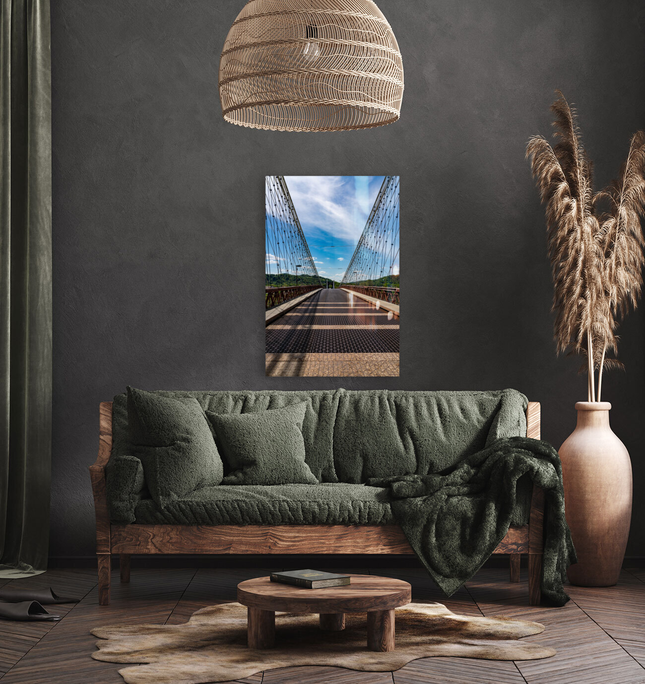 Suspension bridge over the Ohio river in Wheeling WV Reproduction