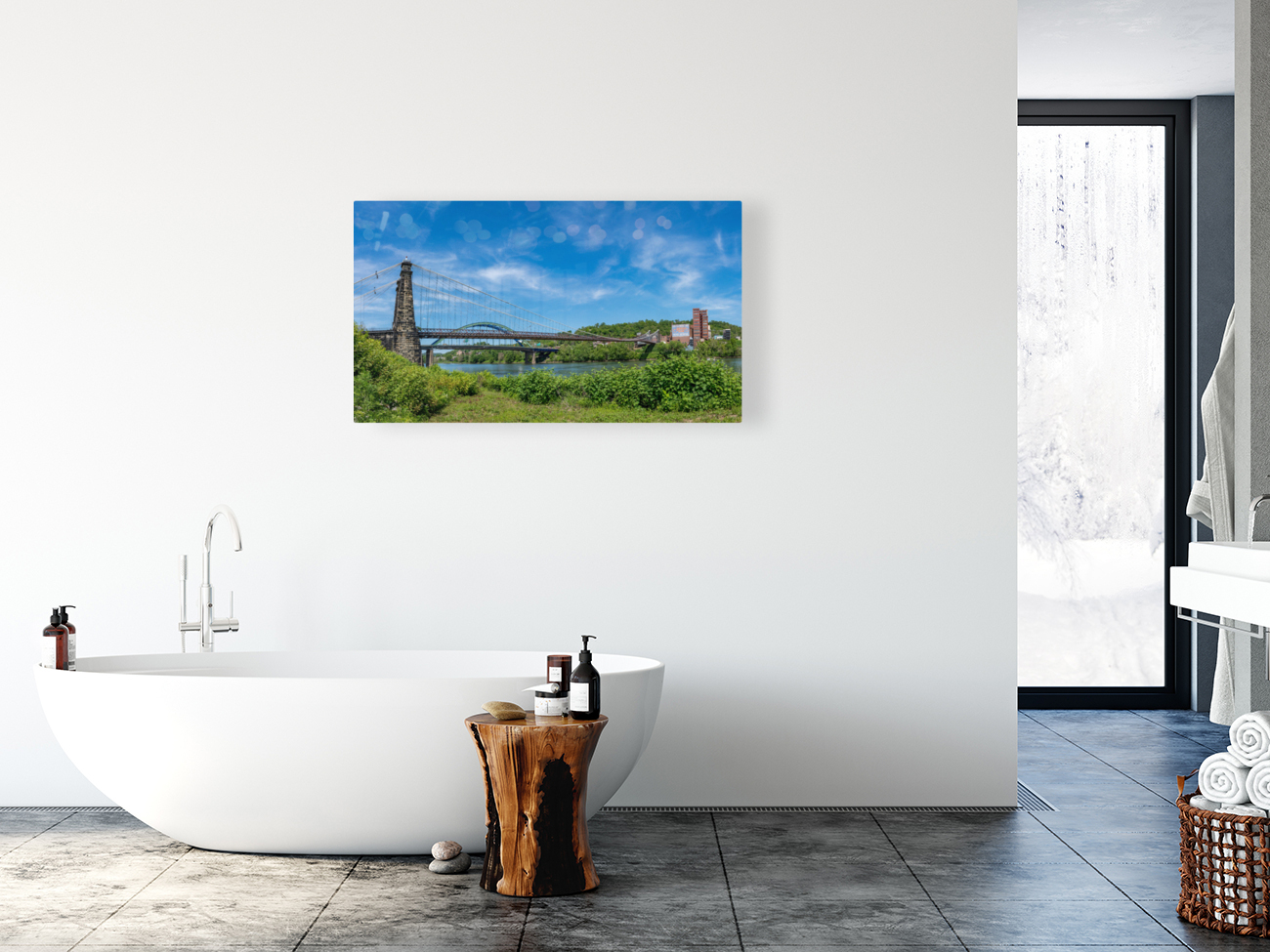 Suspension bridge over the Ohio river in Wheeling Reproduction