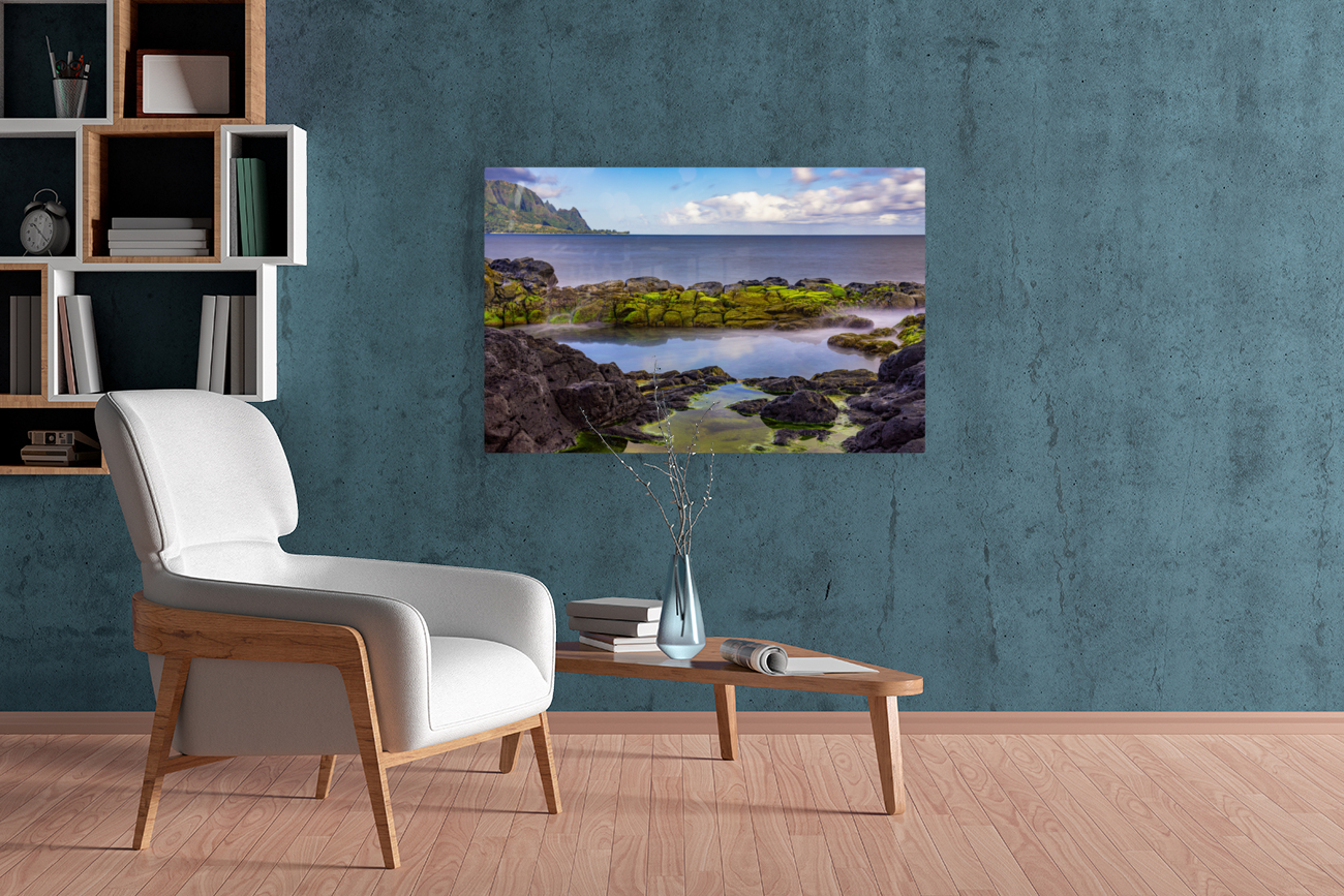 Long exposure image of the pool known as Queens Bath of Kauai Reproduction