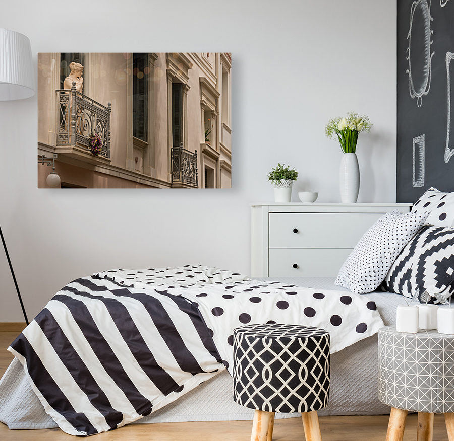 Statue on balcony in Plaka in Athens Reproduction