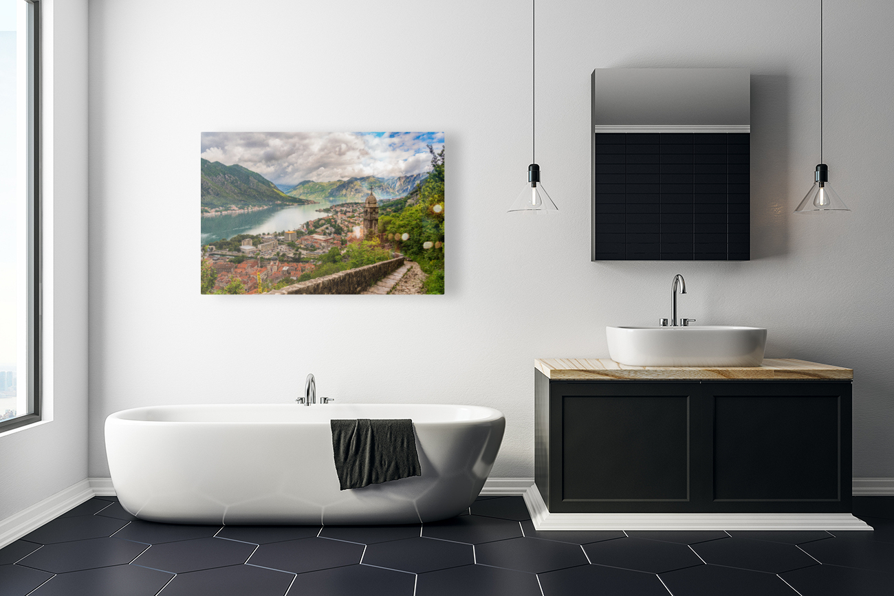 Steep path by church above Old town of Kotor Reproduction