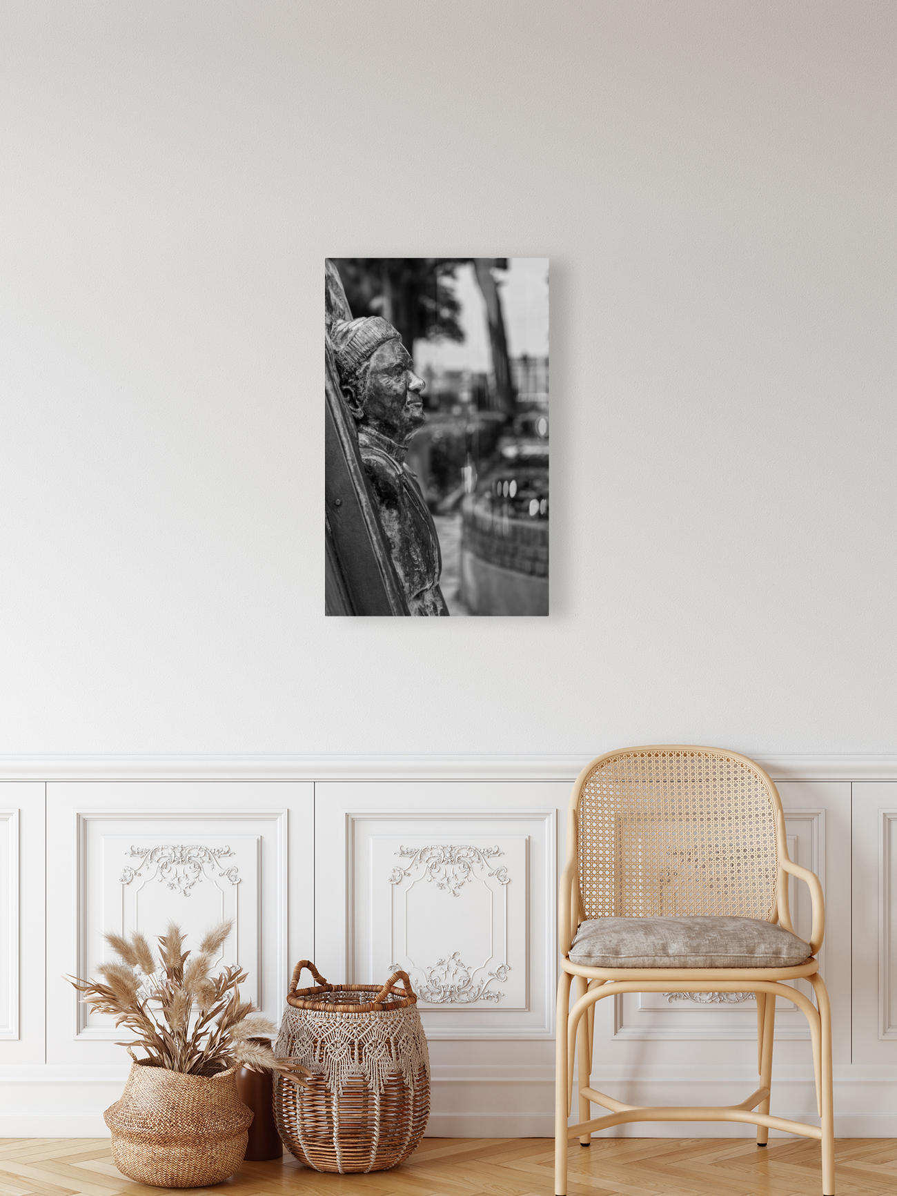 Statue of Lawrence Durrell in Corfu in black and white Reproduction