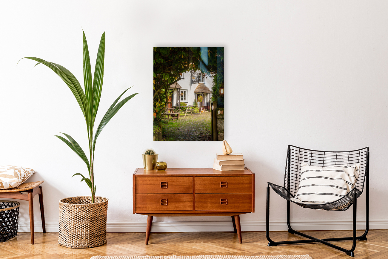 Thatched pub garden in Lustleigh in Devon Reproduction