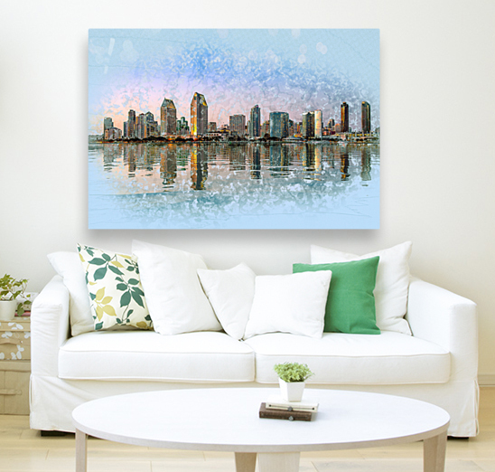 Sketch of San Diego Skyline at sunset  Reproduction