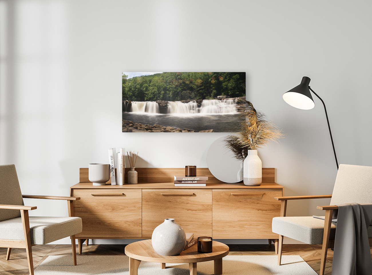 Three distinct waterfalls at High Falls of Cheat Reproduction