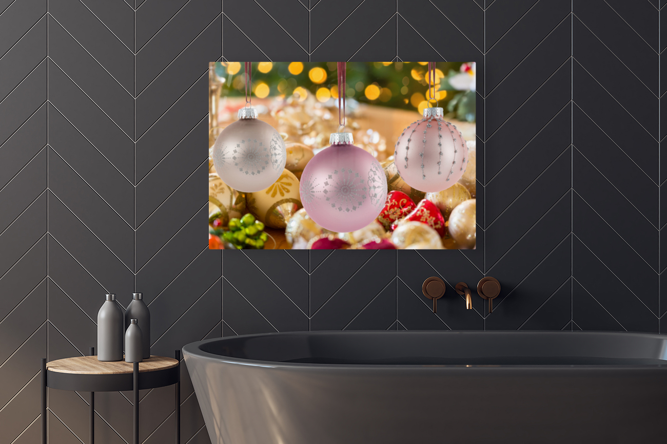 Three Christmas decorations on strings Reproduction