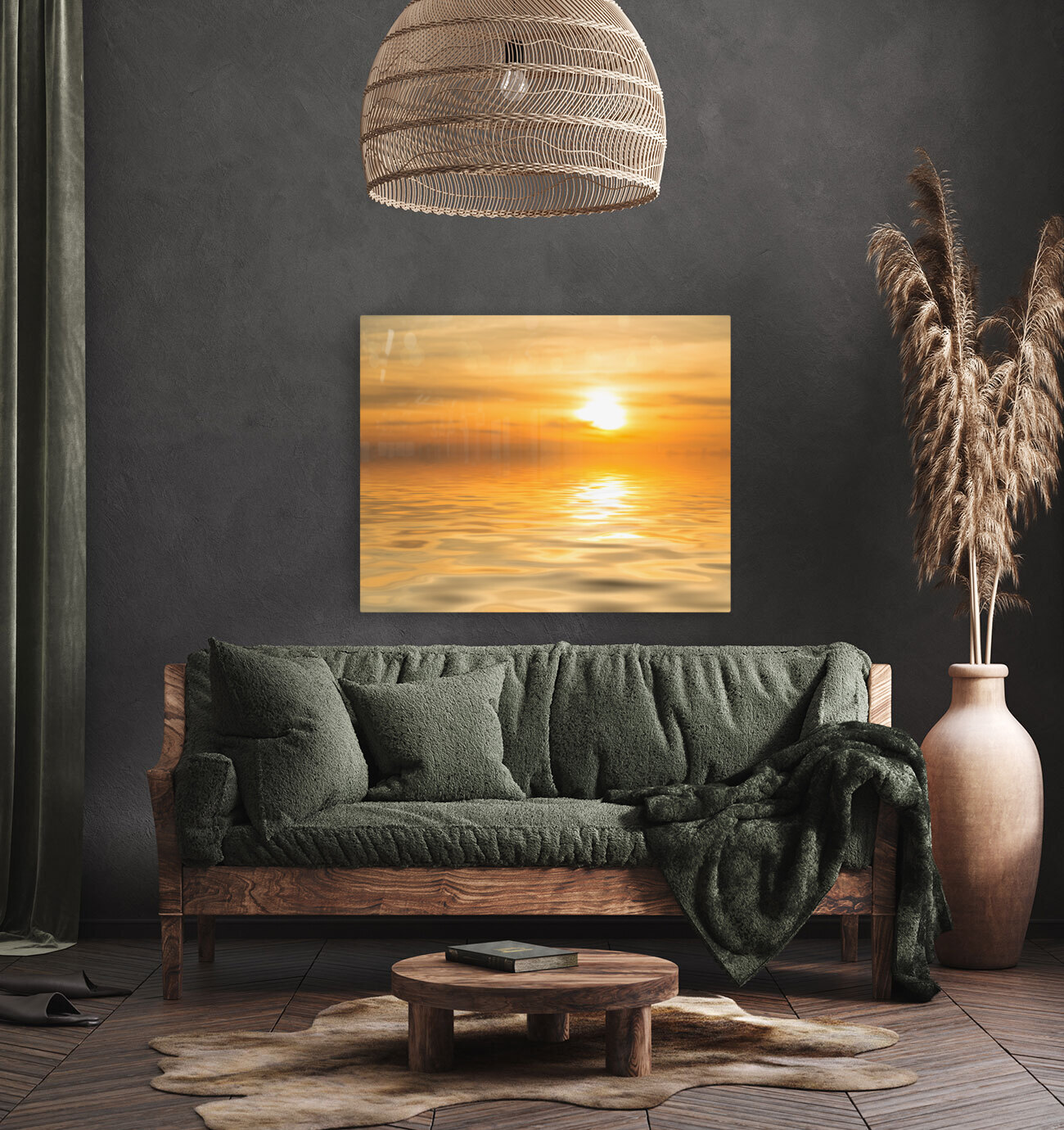 Sunset over calm ocean or sea Reproduction