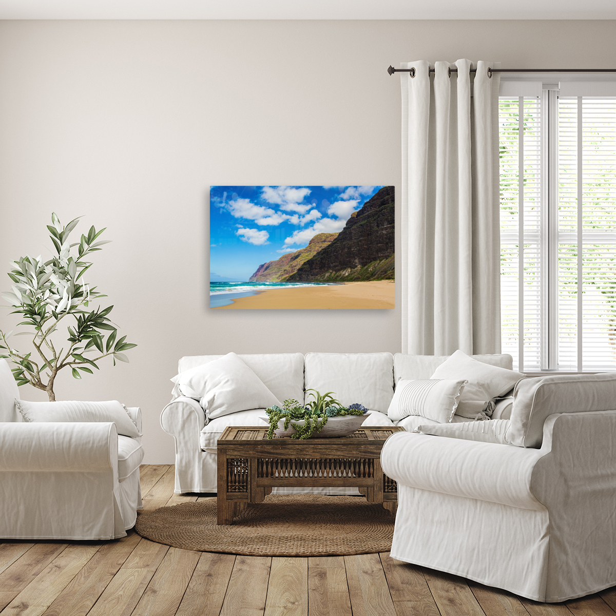 Empty sand and cliffs Polihale beach Reproduction