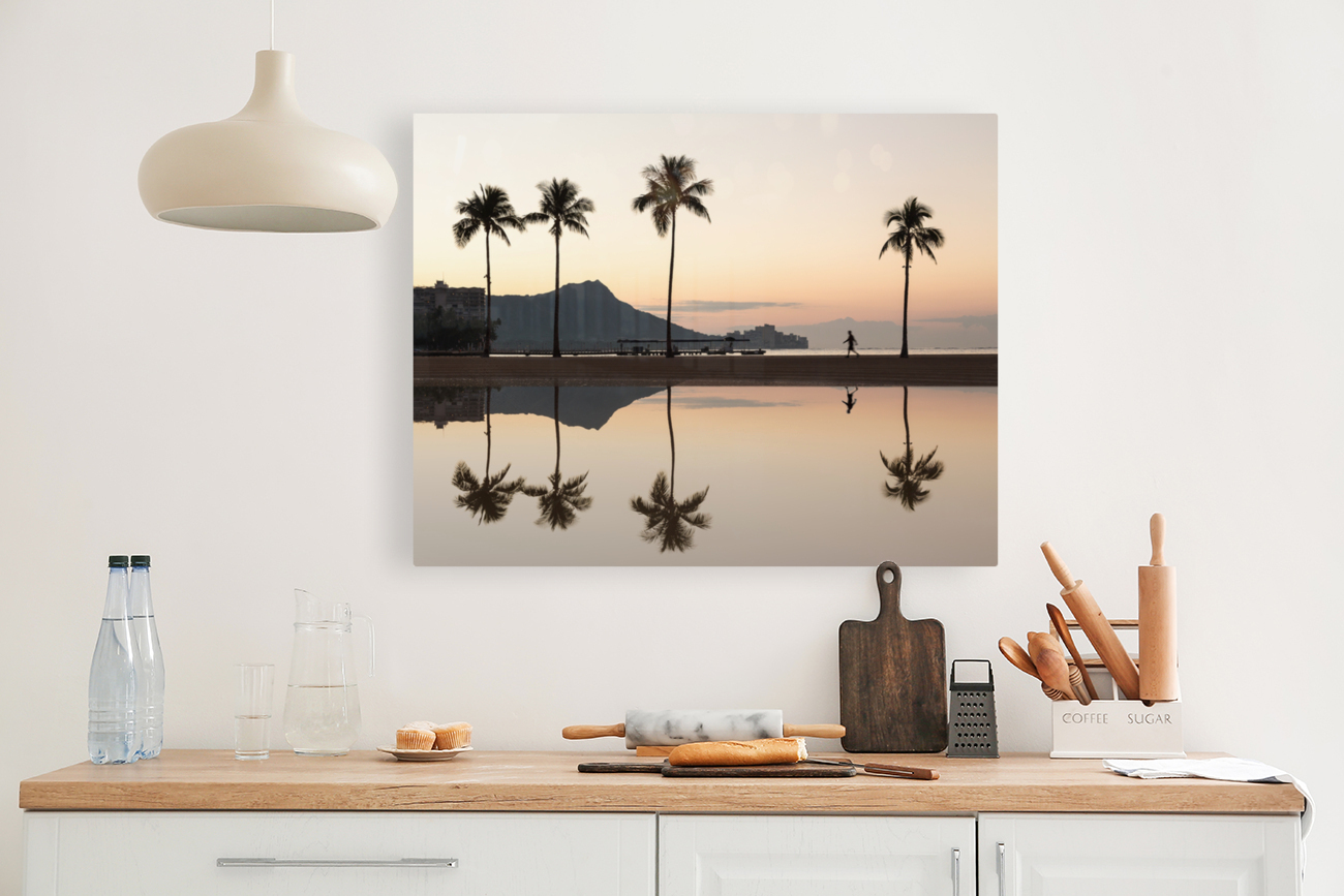 Sunrise over ocean with palm trees Reproduction