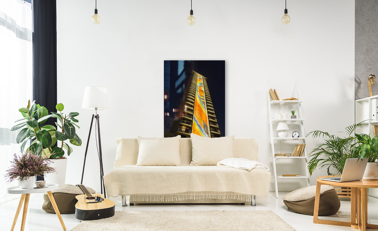 Newly restored tiling mural on Rainbow Tower Reproduction