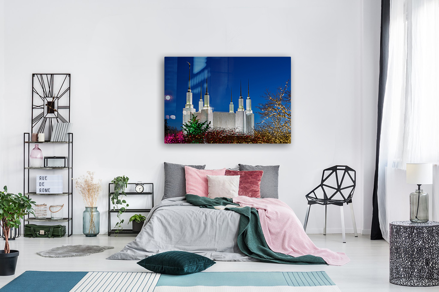 Mormon temple in Washington DC with xmas lights Reproduction