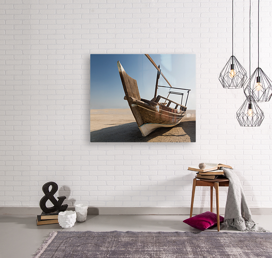 Fishermans boat or dhow on sand Reproduction