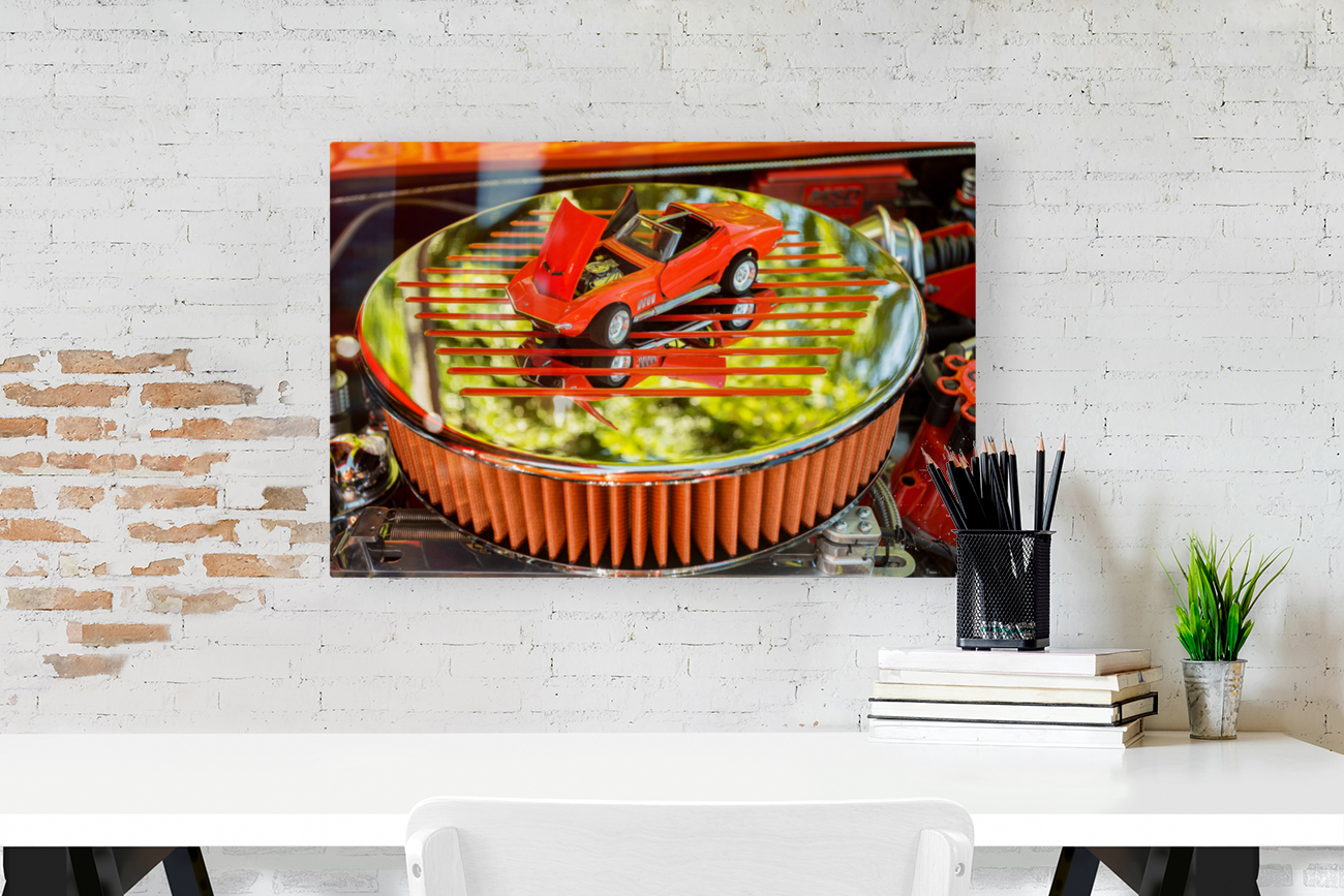 Engine compartment of chromed Stingray Reproduction