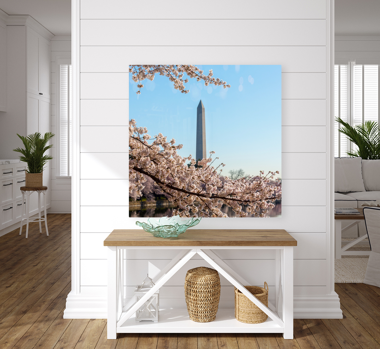 Washington Monument towers above blossoms Reproduction