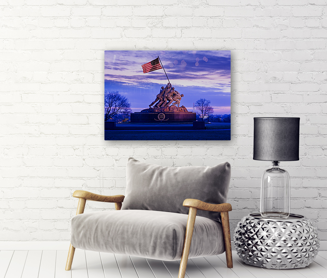 Iwo Jima Memorial at dawn as sun rises Reproduction
