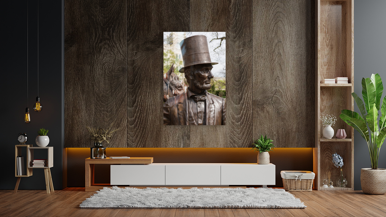 Detail of head of statue of President Lincoln Reproduction