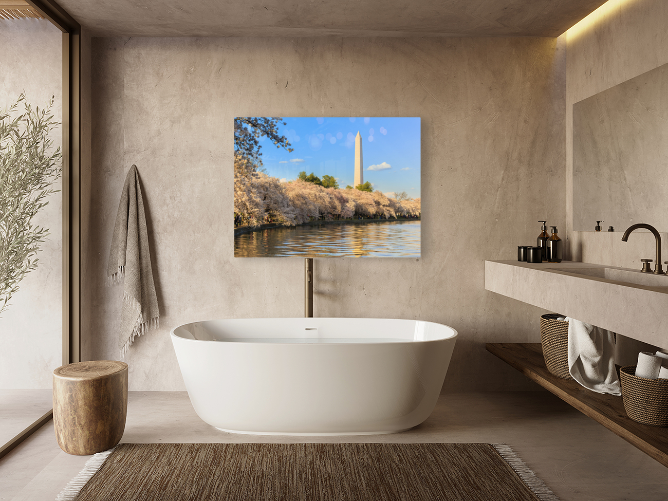 Washington Monument towers above blossoms Reproduction