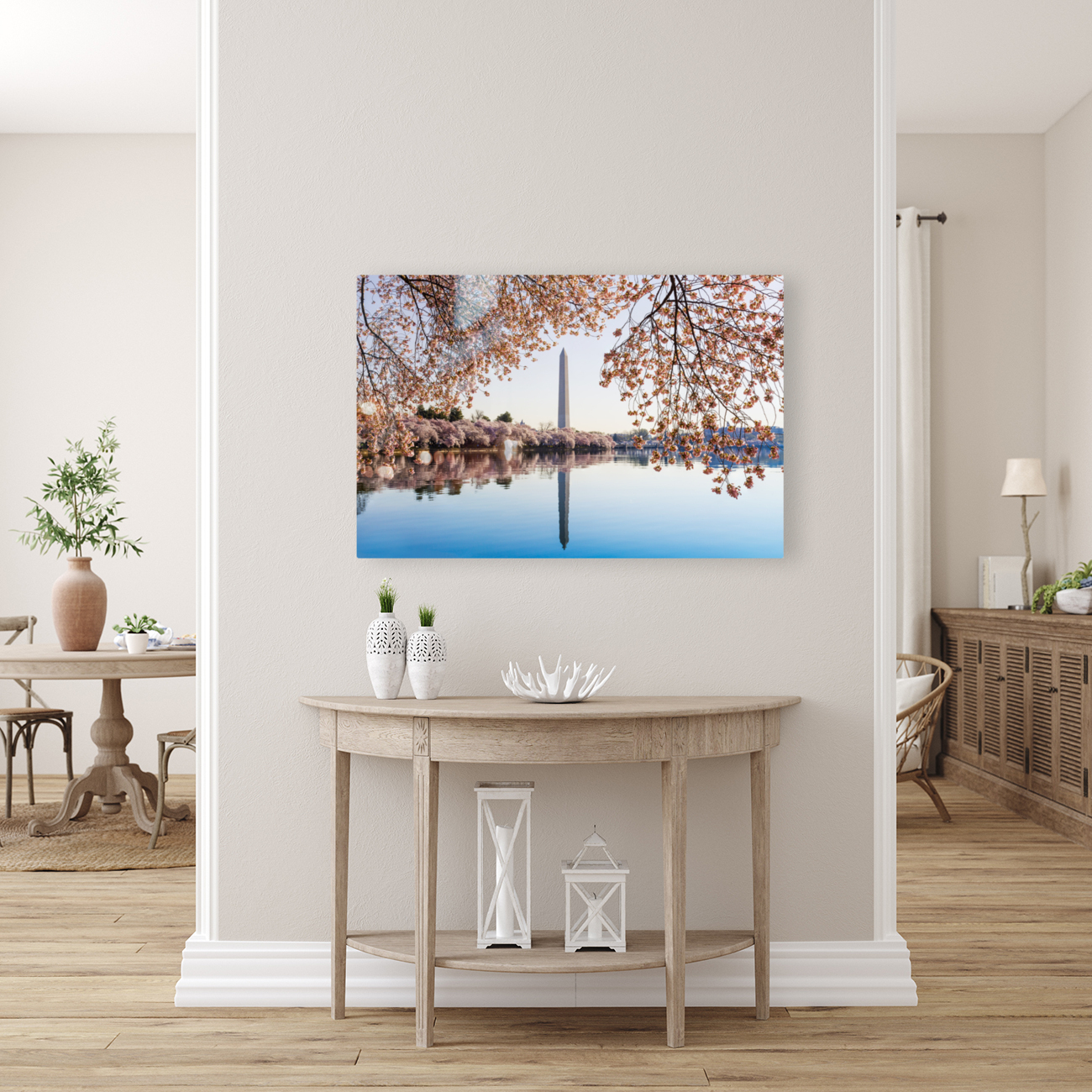 Washington Monument towers above blossoms Reproduction