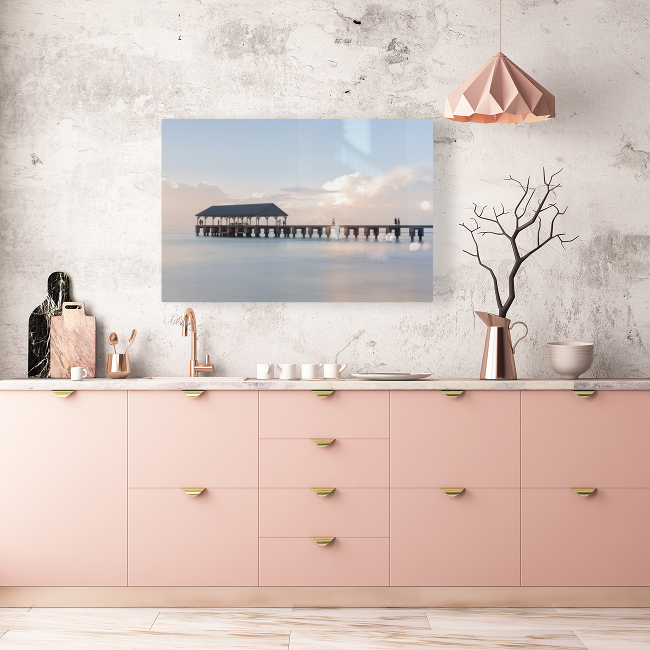 Sunrise over Hanalei Pier Kauai Hawaii Reproduction